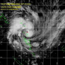 Photo satellite du cyclone Yasi le 30 janvier 2011 à 11h32 GMT (Source Joint Typhoon Warning Centre, US Navy, Hawaii)
