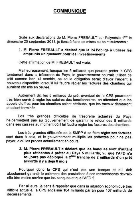 CPS : Ronald Terorotua réaffirme qu'il votera contre le prêt