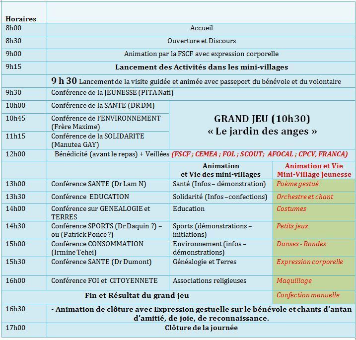 Programme de la journée du bénévolat samedi 5 novembre