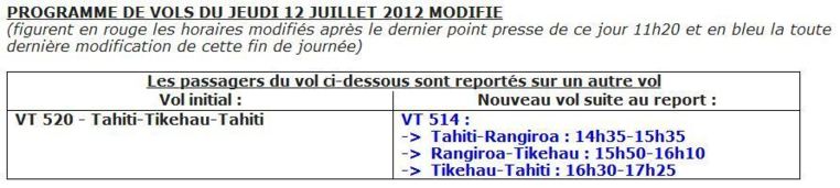 Programme de vols AIR TAHITI des mercredi 11 et jeudi 12 juillet, suite à la grève des PNC (màj)