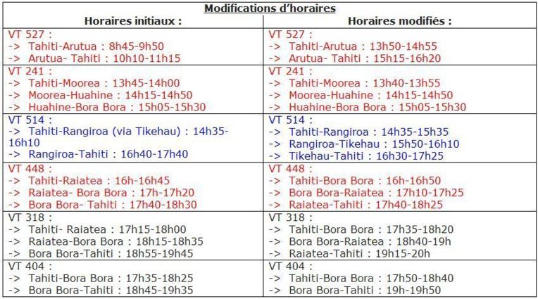 Programme de vols AIR TAHITI des mercredi 11 et jeudi 12 juillet, suite à la grève des PNC (màj)