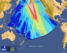 Scénario risque maximal, départ d'un tsunami coef 9 des  îles  Aléoutiennes