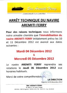 L'Aremity Ferry restera immobilisé 2 jours pour arrêt technique