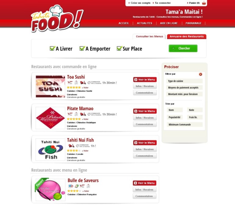 Tahitifood.pf : commande en ligne et livraison sur le site web des restaurants de Tahiti