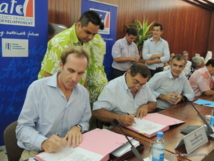 Jean-Philippe Dejong (BEI), Pierre Frébault, ministre des finances et Frédéric Audras (AFD).