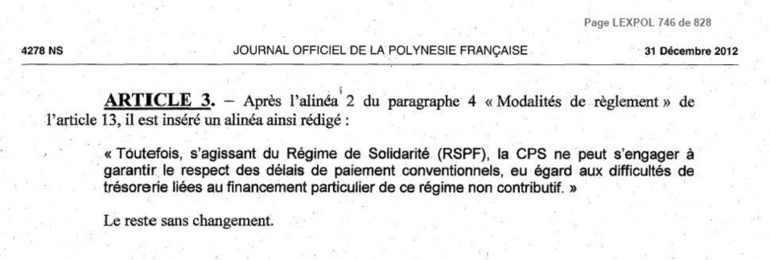 Extrait du Journal Officiel de la Polynésie française du 31/12/2012.