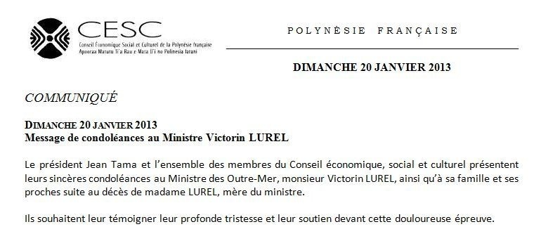 Décès de Madame Lurel: Messages de condoléances