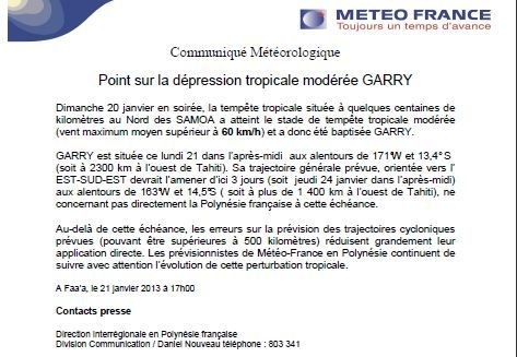 D'après Météo France, le cyclone Garry devrait épargner la Polynésie