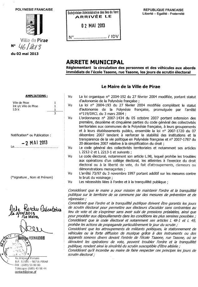 Pirae: garantir la sécurité et la neutralité aux abords des bureaux de votes