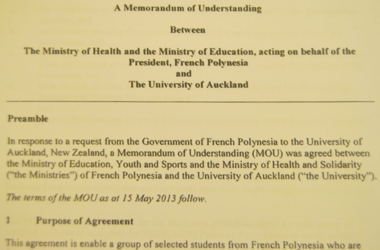 Signature d’un Memorandum of Understanding entre le gouvernement et l’Université d’Auckland pour la formation médicale d’étudiants polynésiens