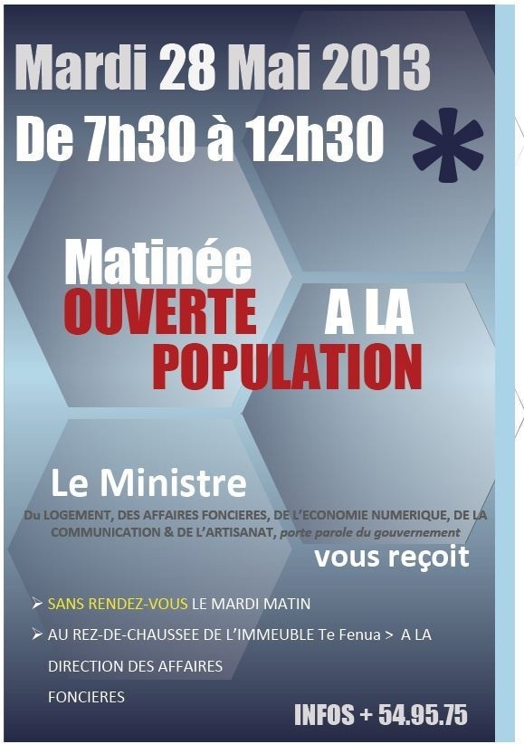 Matinées ouvertes au public: le ministre Marcel Tuihani reçoit la population mardi