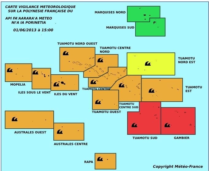 Très fortes houles, alerte rouge sur les Gambier et Tuamotu sud