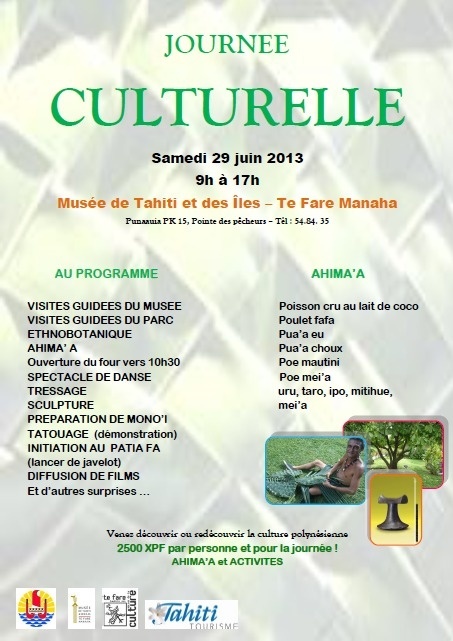 1ère édition « Journée Culturelle » au Musée de Tahiti et des îles, samedi 29 juin