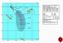 trajectoire observée et prévue du cyclone Lusi, établie le 12 mars 2014 à 09h00 GMT (Source : marine américaine / centre d’alerte aux cyclones -Joint Typhoon Warning Centre,
