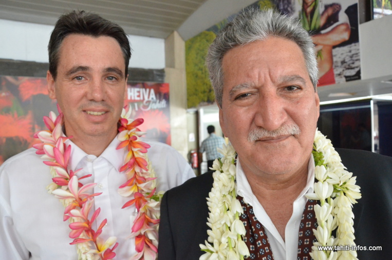 Jean-Christophe Bouissou et Hiria Ottino, lundi 3 novembre à leur arrivée à Tahiti-Faa'a