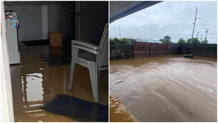 Chez Vairoa, dans le quartier Afarerii, le jardin et la maison ont été inondés (Crédit : DR).