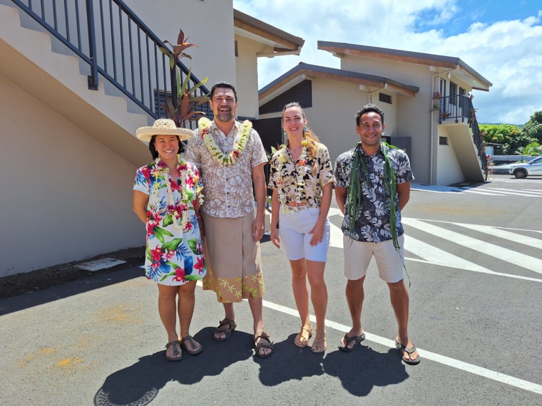 Ornella Lichon (Fenua Smart), Taivini Teai, ministre de l’Agriculture, Ayana Champot (Biobase Tahiti) et Nicky Vergnhes (Hotu Ma’a Tahiti).