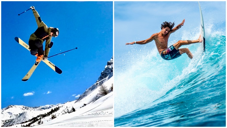 Maceo Di Giorgio est aussi à l’aise sur les vagues que sur la neige (Crédit photos : Lea Hahn).