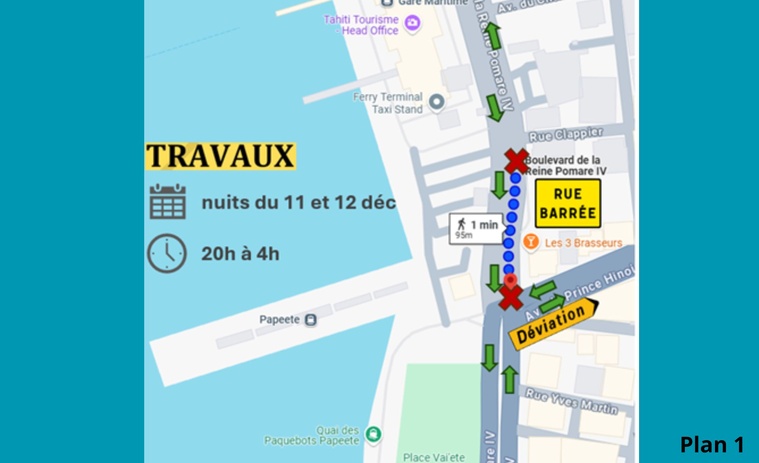 Travaux nocturnes sur le boulevard de la reine Pomare et l'avenue du prince Hinoi 