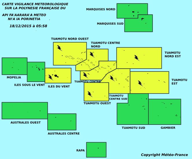 Météo: Avis de vigilance en cours sur une grande partie de la Polynésie