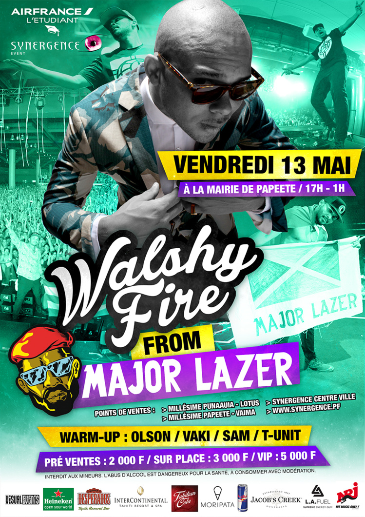 Walshy Fire, du groupe Major Lazer, en concert à Tahiti le 13 mai !