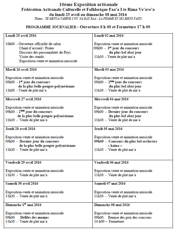 10ème exposition artisanale Faa’a I te Rima Ve’ave’a