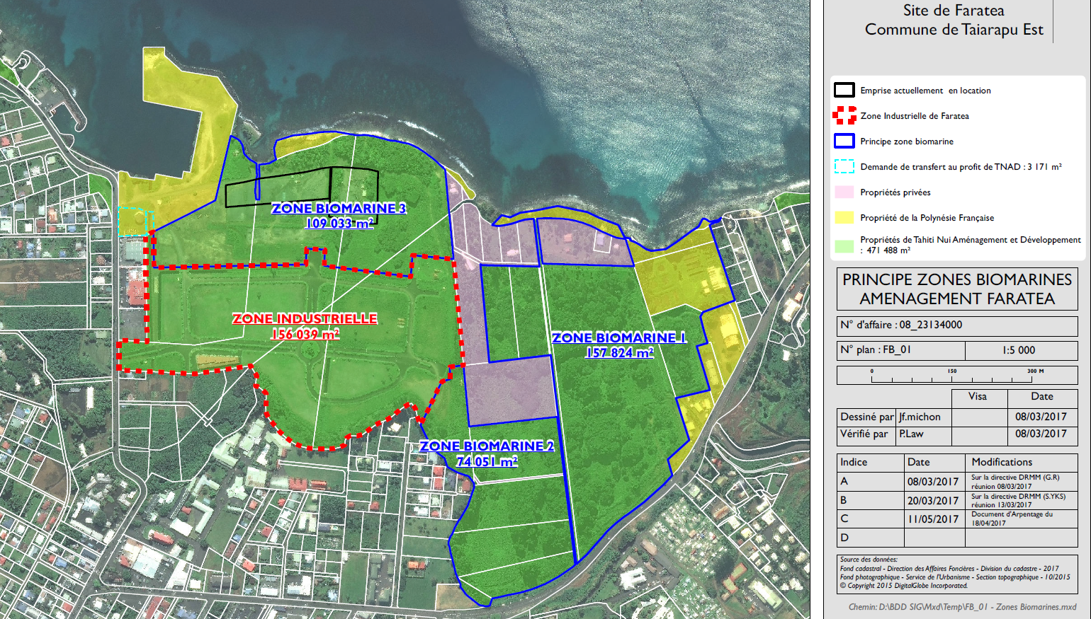 La zone biomarine occupera 35 hectares du foncier domanial de Faratea. (Plan : TNAD)