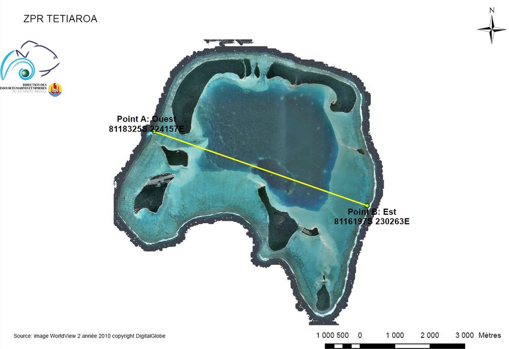 Le lagon de Tetiaroa est découpé en deux zones, au nord et au sud. Dans la zone sud la pêche est strictement interdite. Au nord elle n'est autorisée qu'au fusil et de jour.