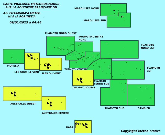 Fortes pluies, vigilance jaune sur la Société, les Australes et les Tuamotu ouest