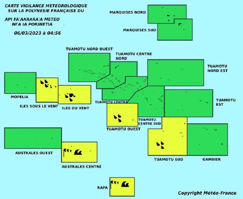 Vigilance jaune sur la Société, les Tuamotu et les Australes