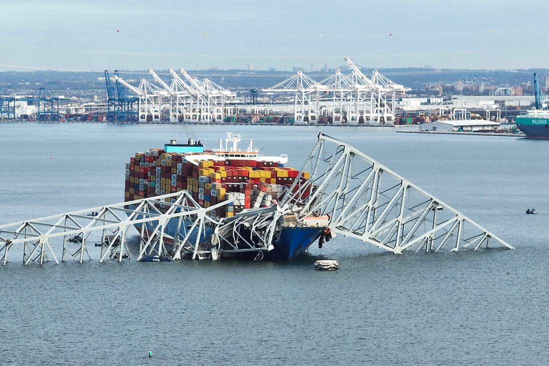 Le port américain de Baltimore, point névralgique du commerce maritime international, est à l'arrêt mardi après l'effondrement du pont Francis Scott Key.Jim WATSON / AFP