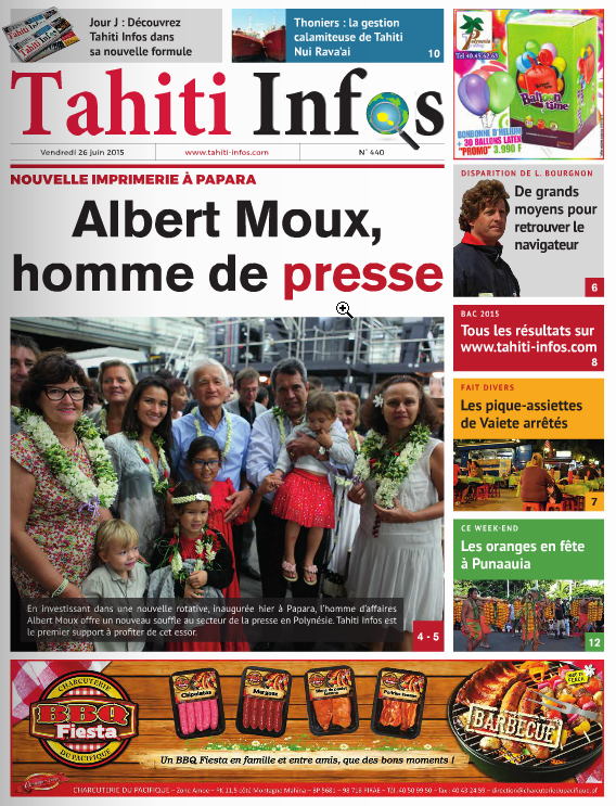 Le 25 juin 2015, devant 300 convives invités pour l'inauguration de la nouvelle rotative, Tahiti Infos voit le jour dans sa nouvelle version.