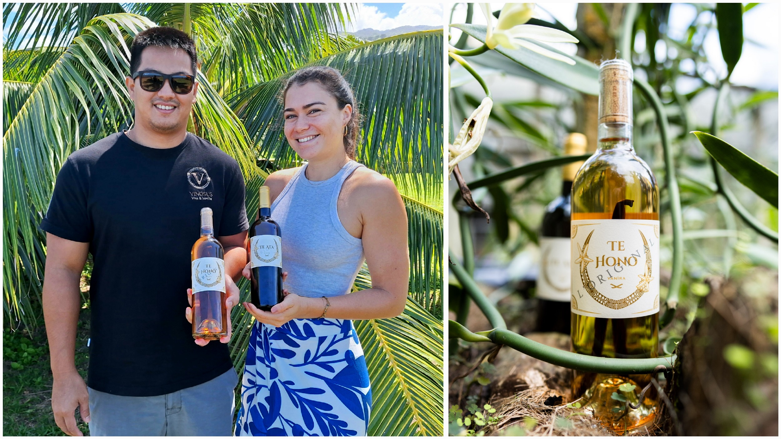 Fareata Lehartel et Honoarii Nhun Fat étaient encore étudiants à Bordeaux lorsqu’ils ont imaginé ce projet audacieux de vin à la vanille (Crédit photos : ACL/Tahiti Infos & Localizedesign/Vinosus).