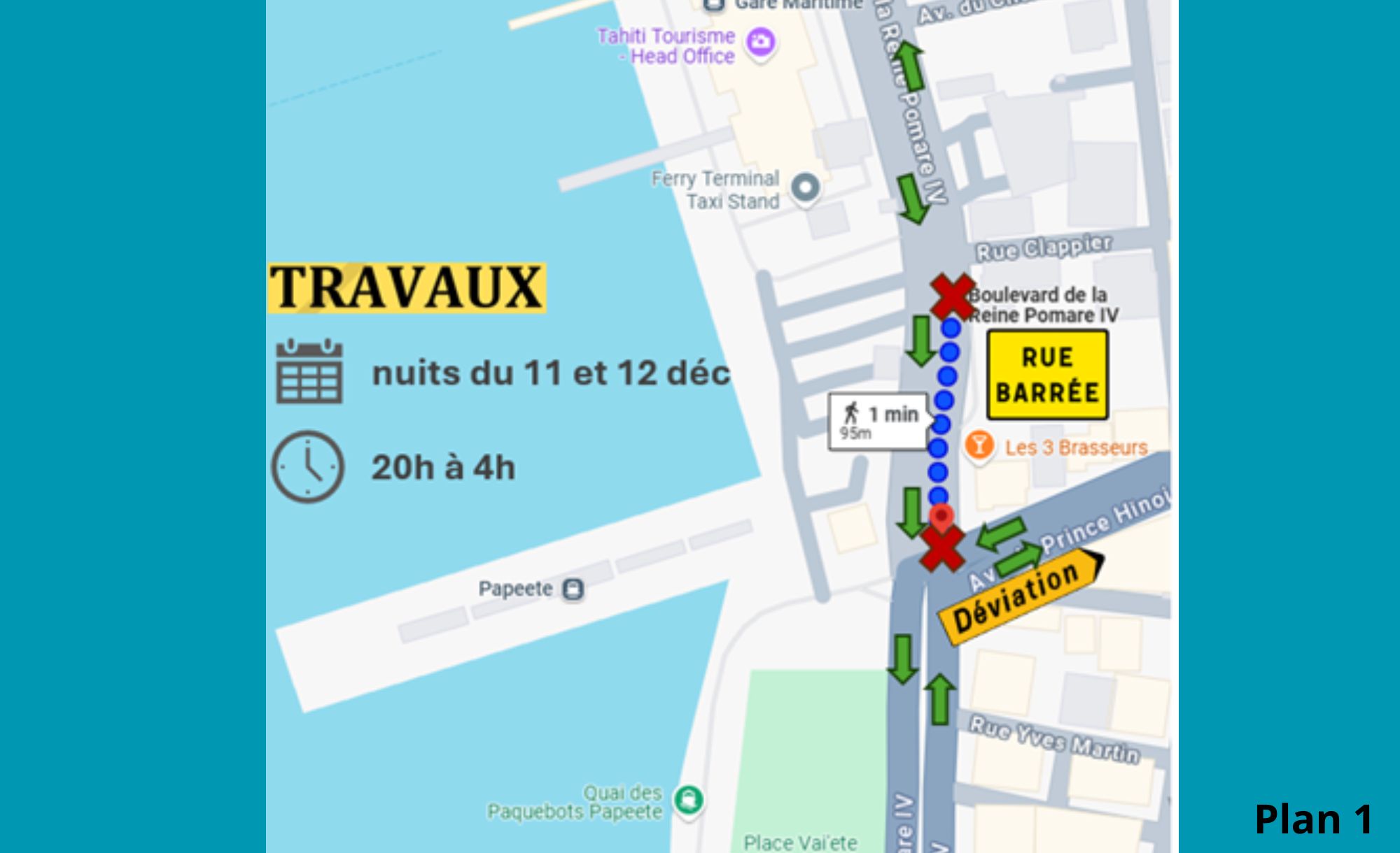 Travaux nocturnes sur le boulevard de la reine Pomare et l'avenue du prince Hinoi 