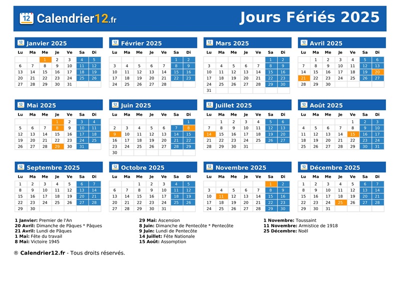 Les jours fériés en 2025 avec une inconnue