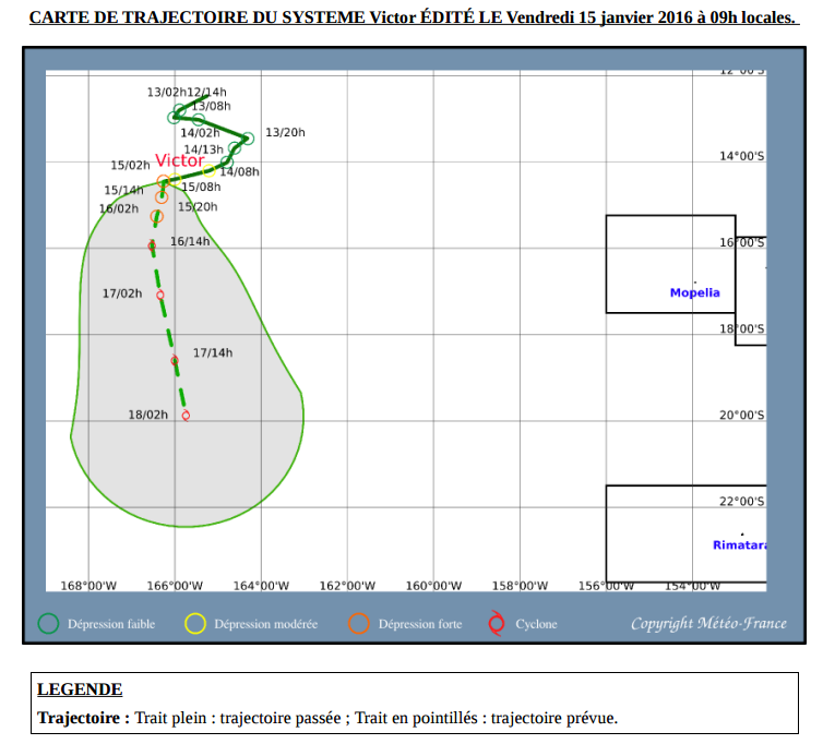 Carte de prévision de trajectoire éditée par Météo-France, le 15 janvier à 9 heures.
