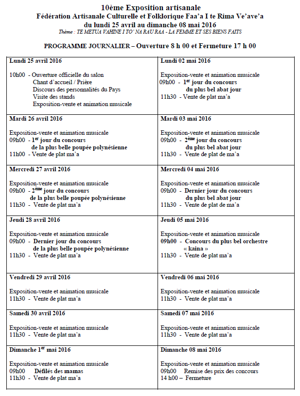 10ème exposition artisanale Faa’a I te Rima Ve’ave’a