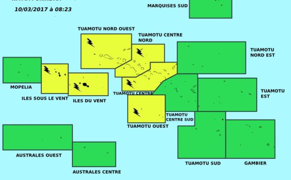 Des orages sont à prévoir sur la Société et aux Tuamotu