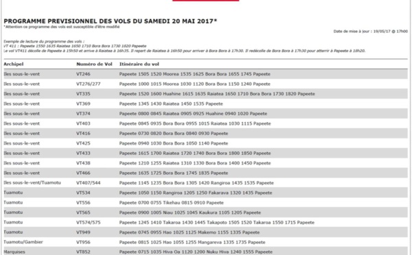 Programme des vols d'Air Tahiti du week-end