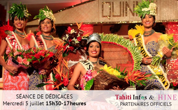 Miss Tahiti 2017 en séance de dédicaces pour Tahiti Infos et Hine magazine