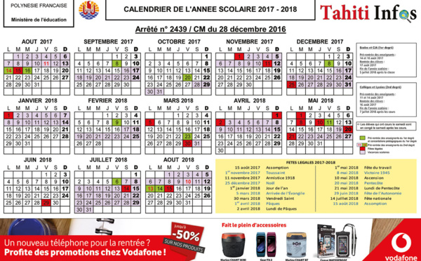 Votre calendrier scolaire 2017/2018 à télécharger