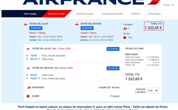 Air France baisse ses tarifs au départ de Paris vers Tahiti