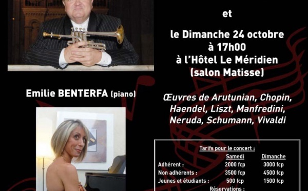 Musique En Polynésie  accueille Bernard SOUSTROT, trompette et  Emilie BENTERFA, piano    pour deux  concerts