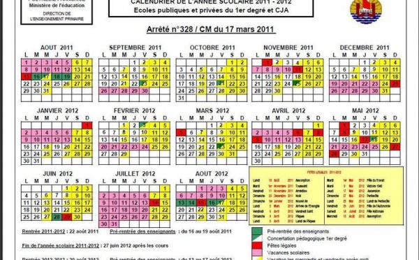 Les calendriers scolaires 2011-2012 à télécharger