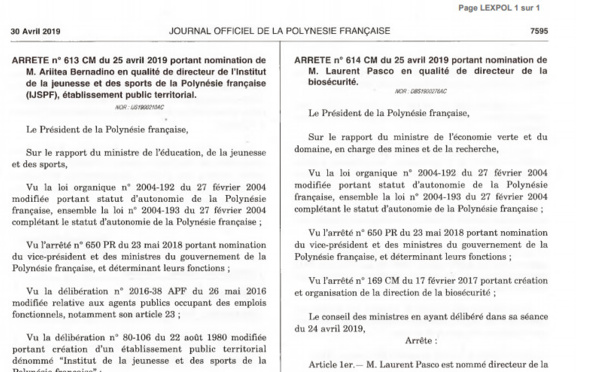 Nominations officielles à l'IJSPF et à la biosécurité