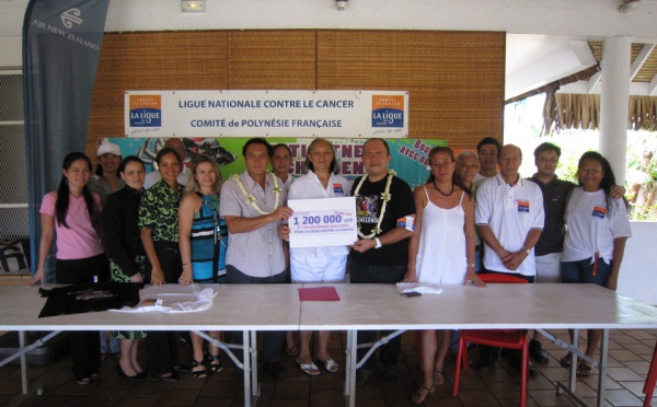 Remise du chèque de 1 200 000 CFP à la Ligue contre le cancer par le TAHITI FITNESS CHALLENGE