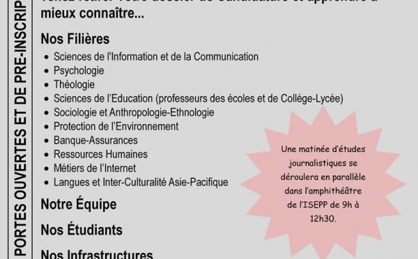 L'ISEPP ouvre ses portes samedi 11 février: avis aux candidats!