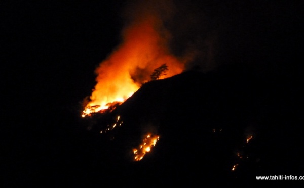 Mahina: parti d'un feu de broussaille, un incendie ravage une montagne