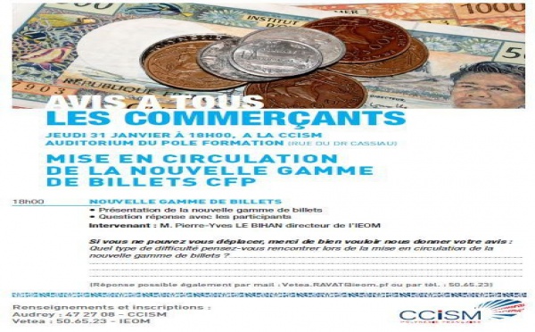 Nouveaux billets CFP: la CCISM organise un débat le 31 janvier