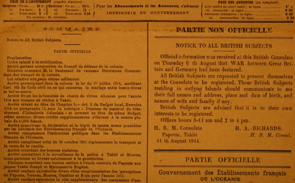 Centenaire de la Grande Guerre : le 11 août 1914, la Polynésie française se mobilisait